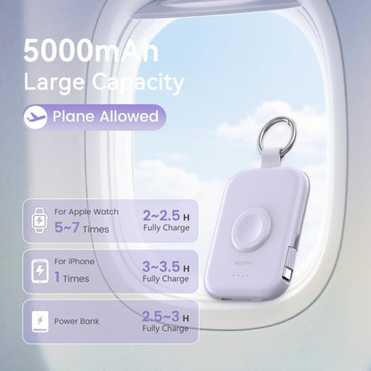 RORRY Mini Portable Power Bank, USB Type-C Interface, Built-in Data Cable and Keychain