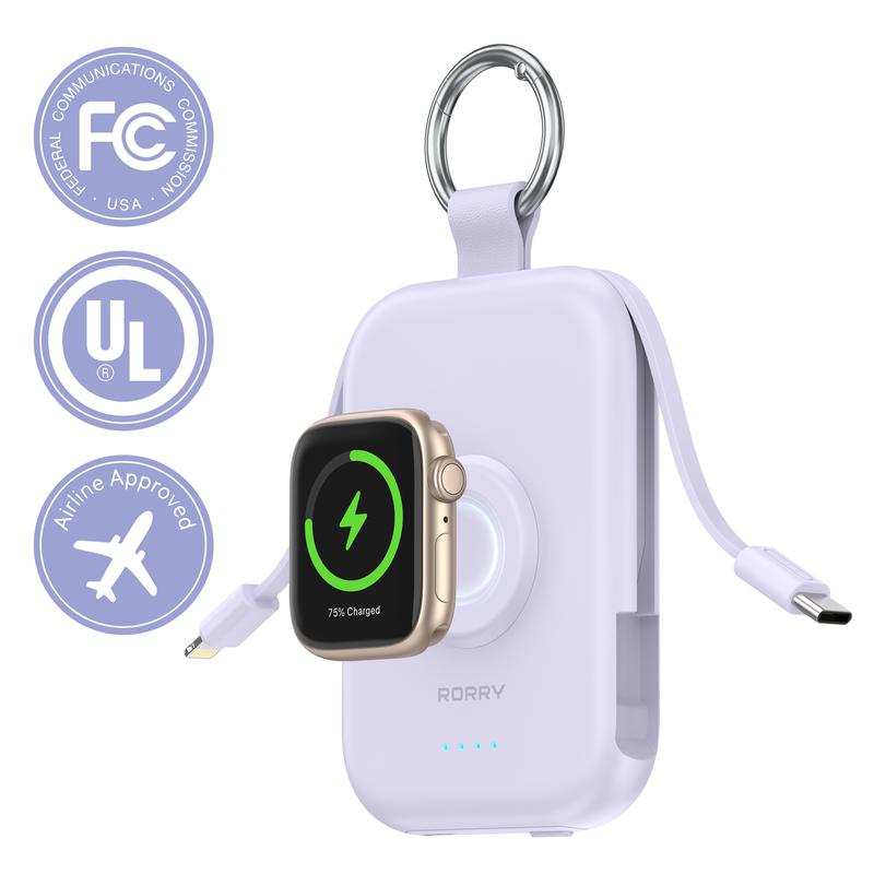 RORRY Mini Portable Power Bank, USB Type-C Interface, Built-in Data Cable and Keychain