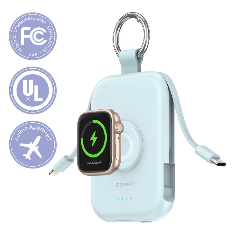 RORRY Mini Portable Power Bank, USB Type-C Interface, Built-in Data Cable and Keychain