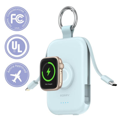 RORRY Mini Portable Power Bank, USB Type-C Interface, Built-in Data Cable and Keychain