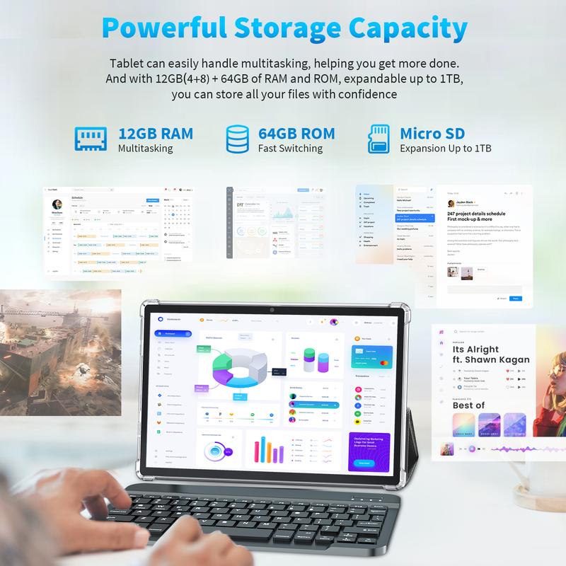 PYNAREL 10.1-inch Android 15 tablet, 12 (4+8) GB RAM, 64 GB internal storage