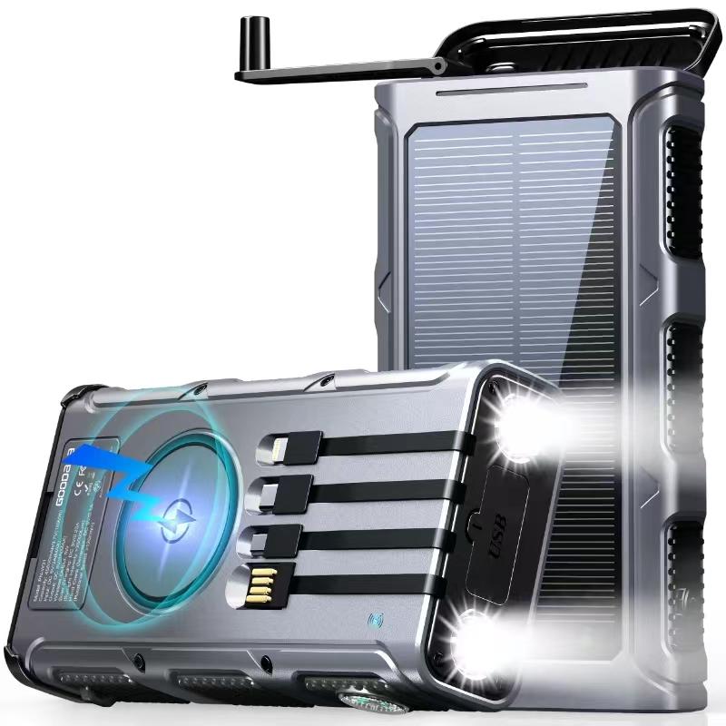 GOODaaa-W31 Power Bank Wireless Charger, 45800mAh, built-in hand-crank generator and 4 data cables.