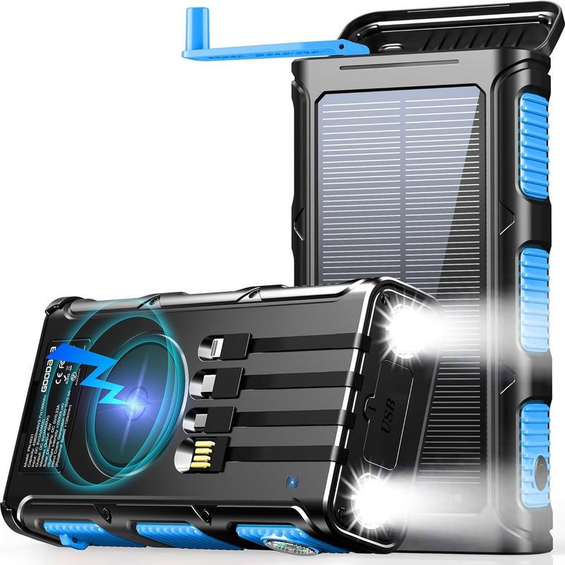 GOODaaa-W31 Power Bank Wireless Charger, 45800mAh, built-in hand-crank generator and 4 data cables.